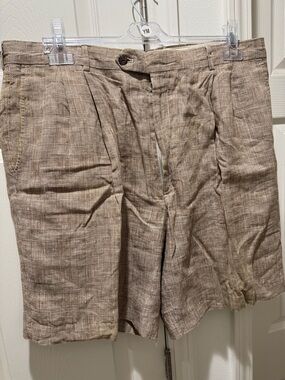 Berle Men's Tan Plaid Linen Blend Flat Front Shorts